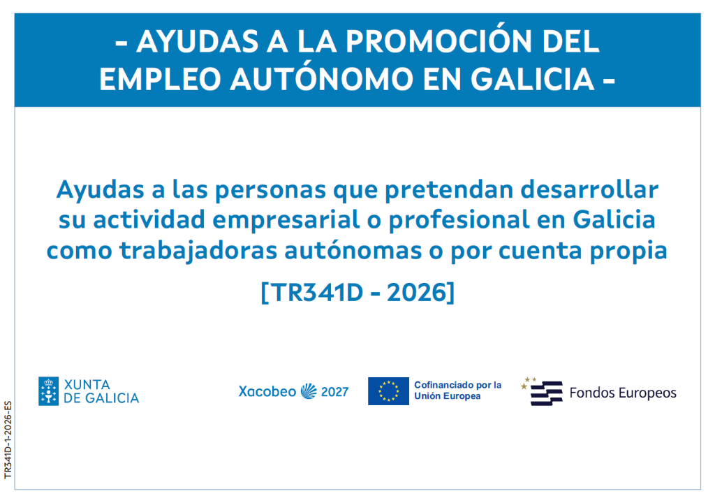 Cartel de Ayudas a la Promoción del Empleo Autónomo en Galicia - Cofinanciado por la Unión Europea y Xunta de Galicia